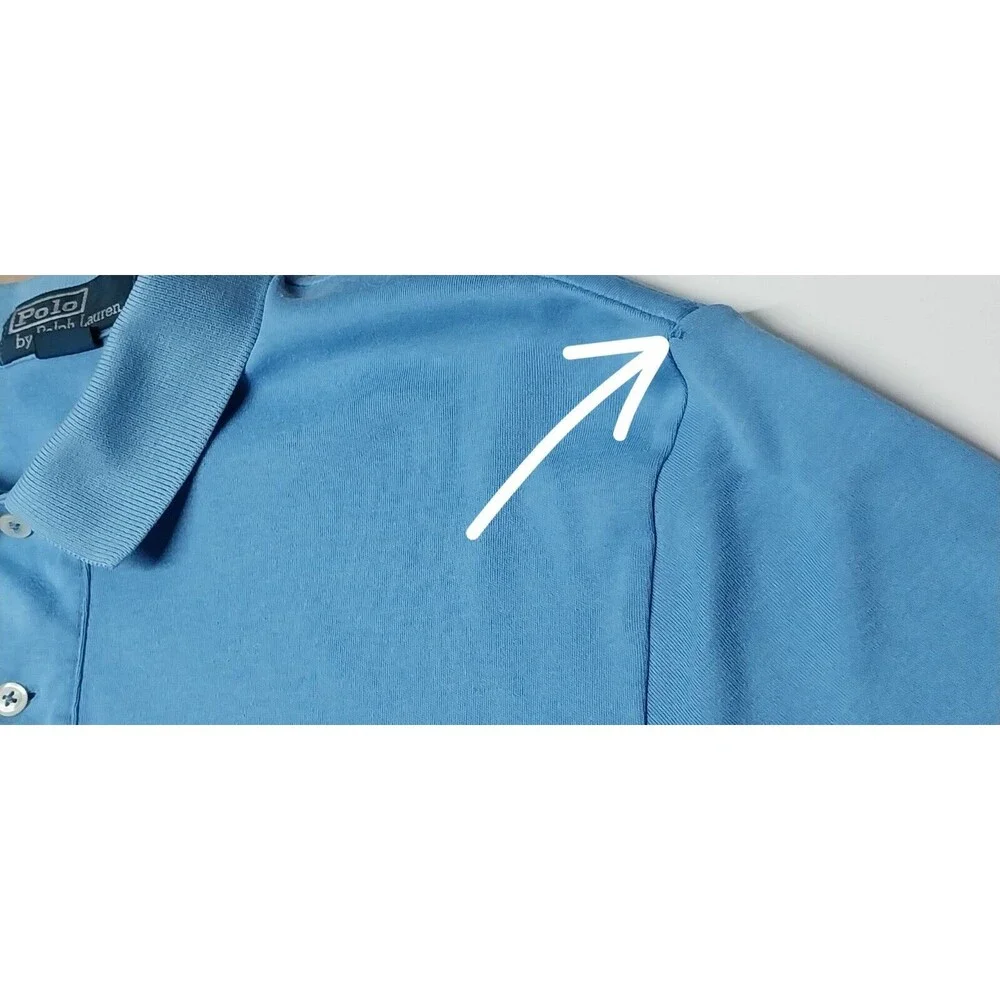 Vtg Polo Ralph Lauren Mens Medium Golf Shirt Blue Red Pony GUC Read Description